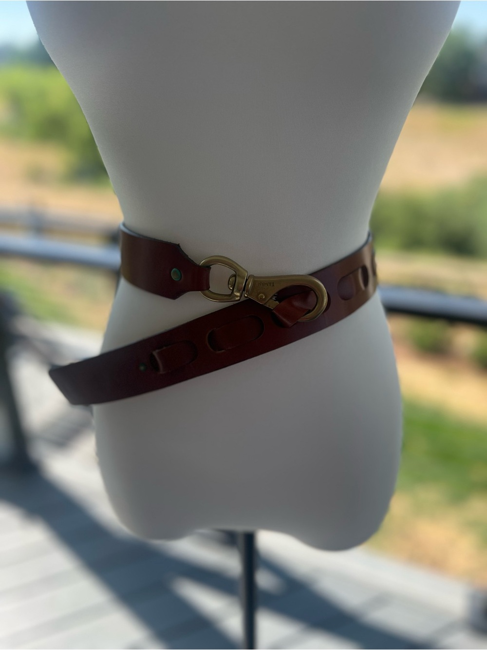 Artisan Brown Leather Waist Belt with Gold Hardware similar to Kim White style